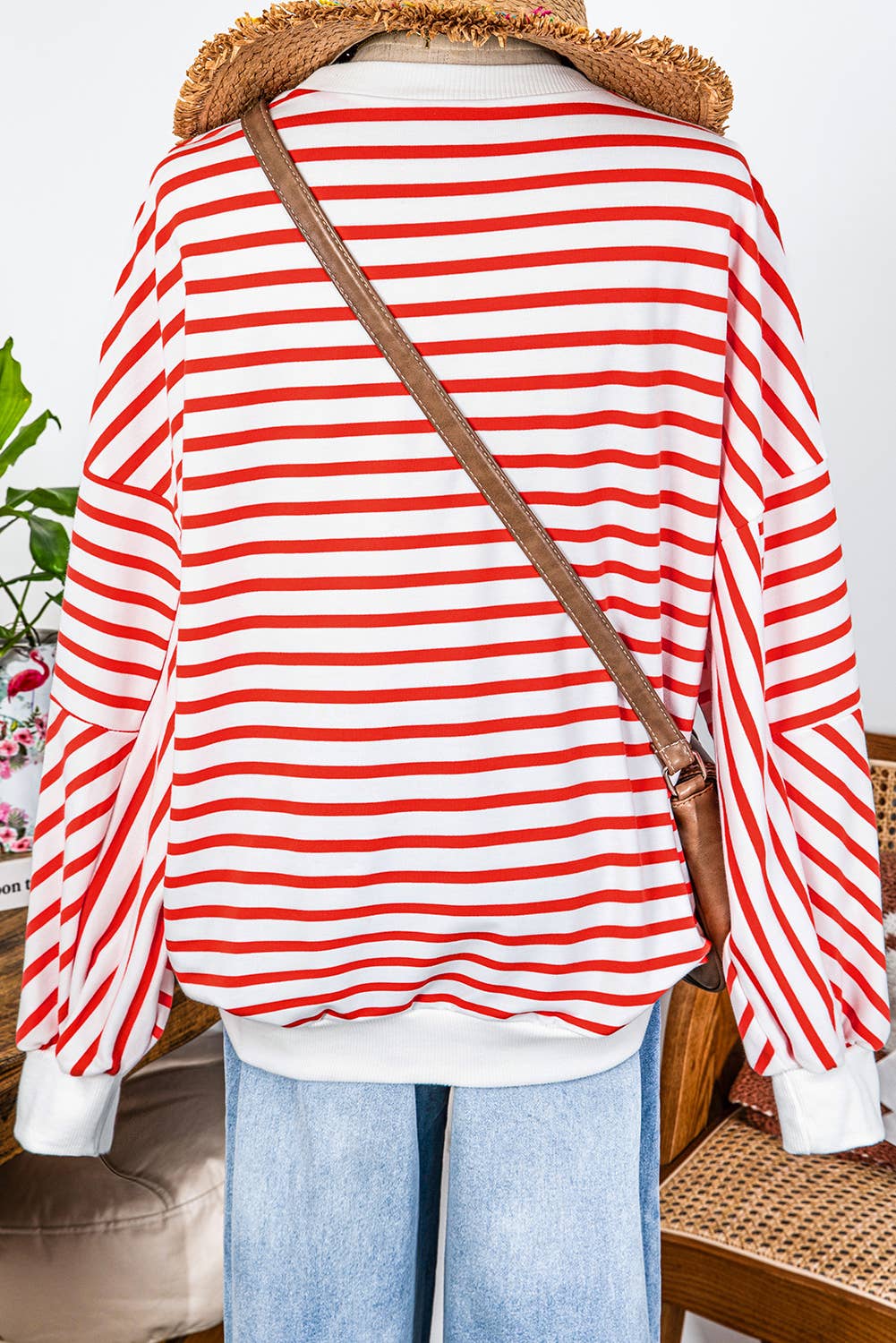 fashionworks - Fashion-W Fall Drop Shoulder Crew Neck Loose Sweatshirt: Orange / Missy / S