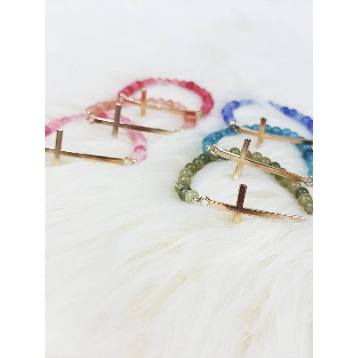 Love and Repeat - Gold Cross Multi Tone Beaded Stretch Bracelet: MIX COLOR / ONE(12)