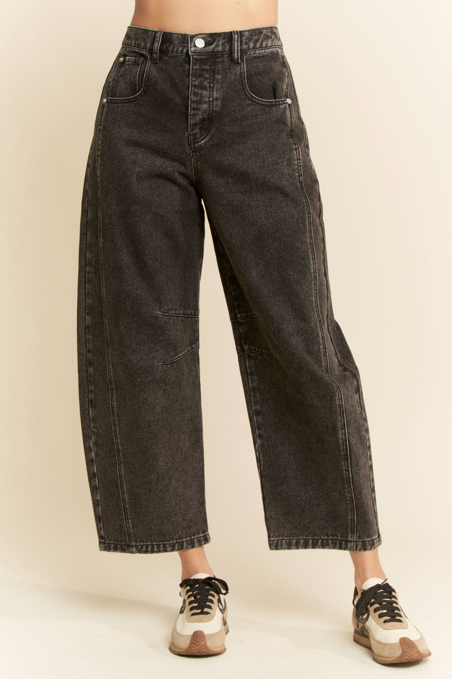 Davi & Dani - PATCH POCKET WIDE LEG CULOTTE DENIM BARREL PANTS: RUSTIC DENIM / S