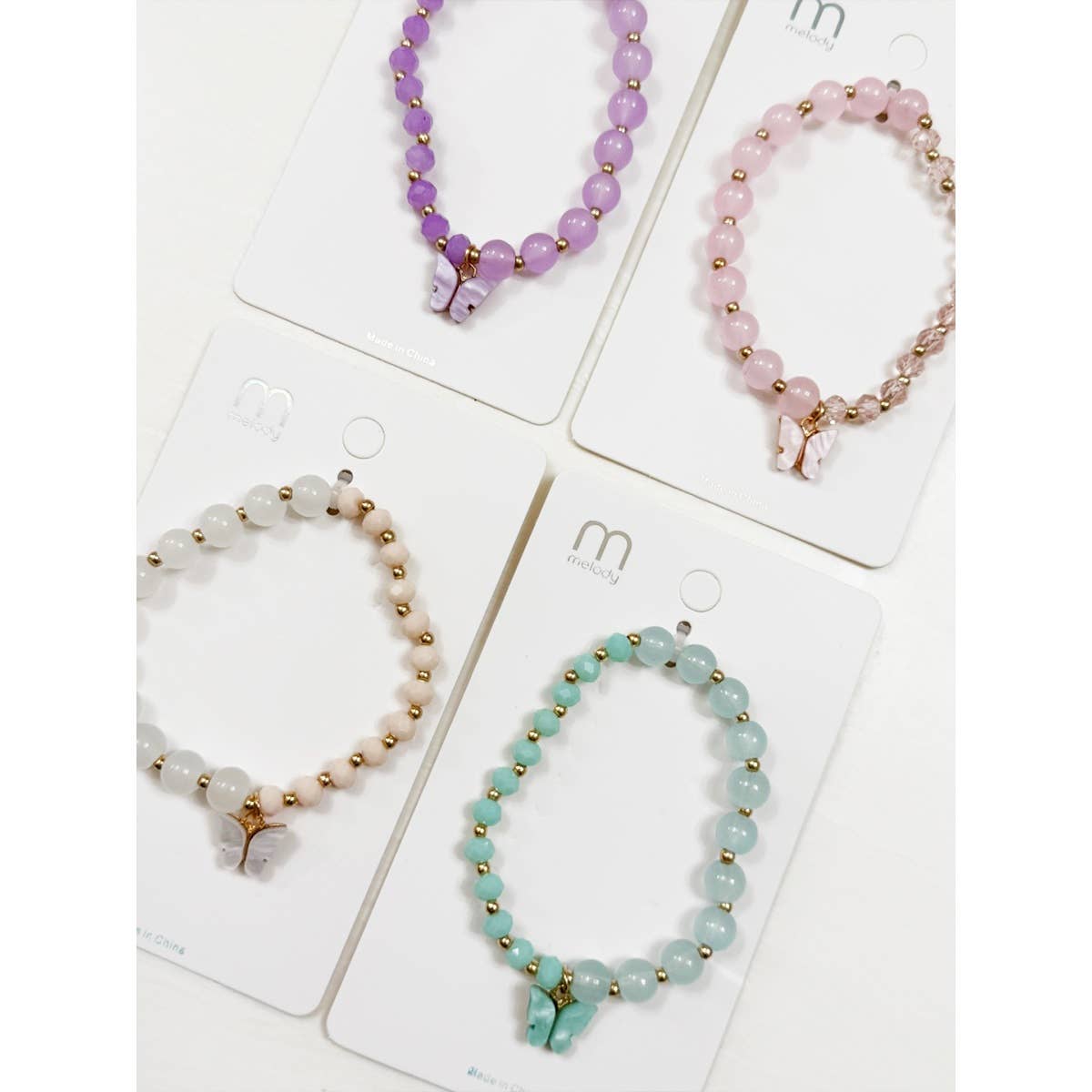 Love and Repeat - Butterfly Pendant Mix Bead Bracelet: MIX COLOR / ONE(12)