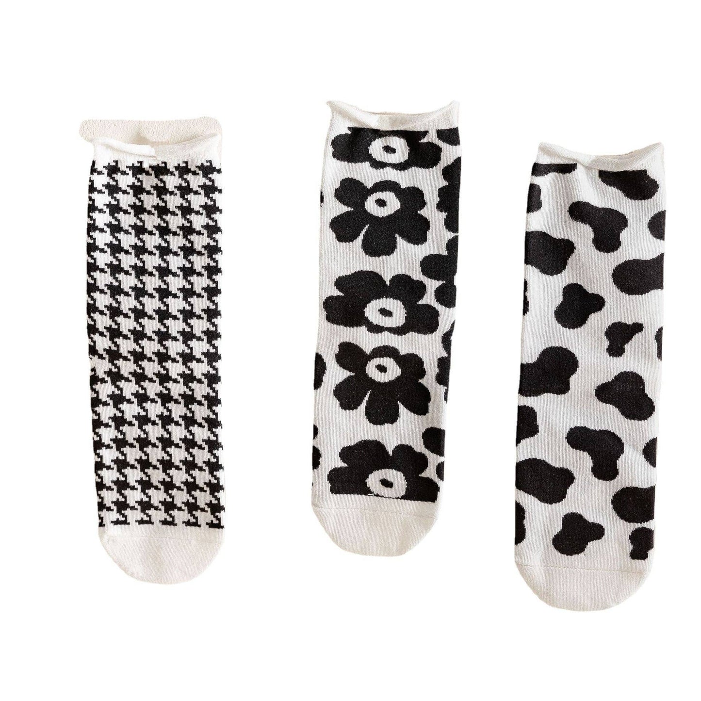 Funkyrel® Atzbranding Limited - Rufia - Hip-Hop Classic Black and White Striped Socks: FLOWER / AVERAGE
