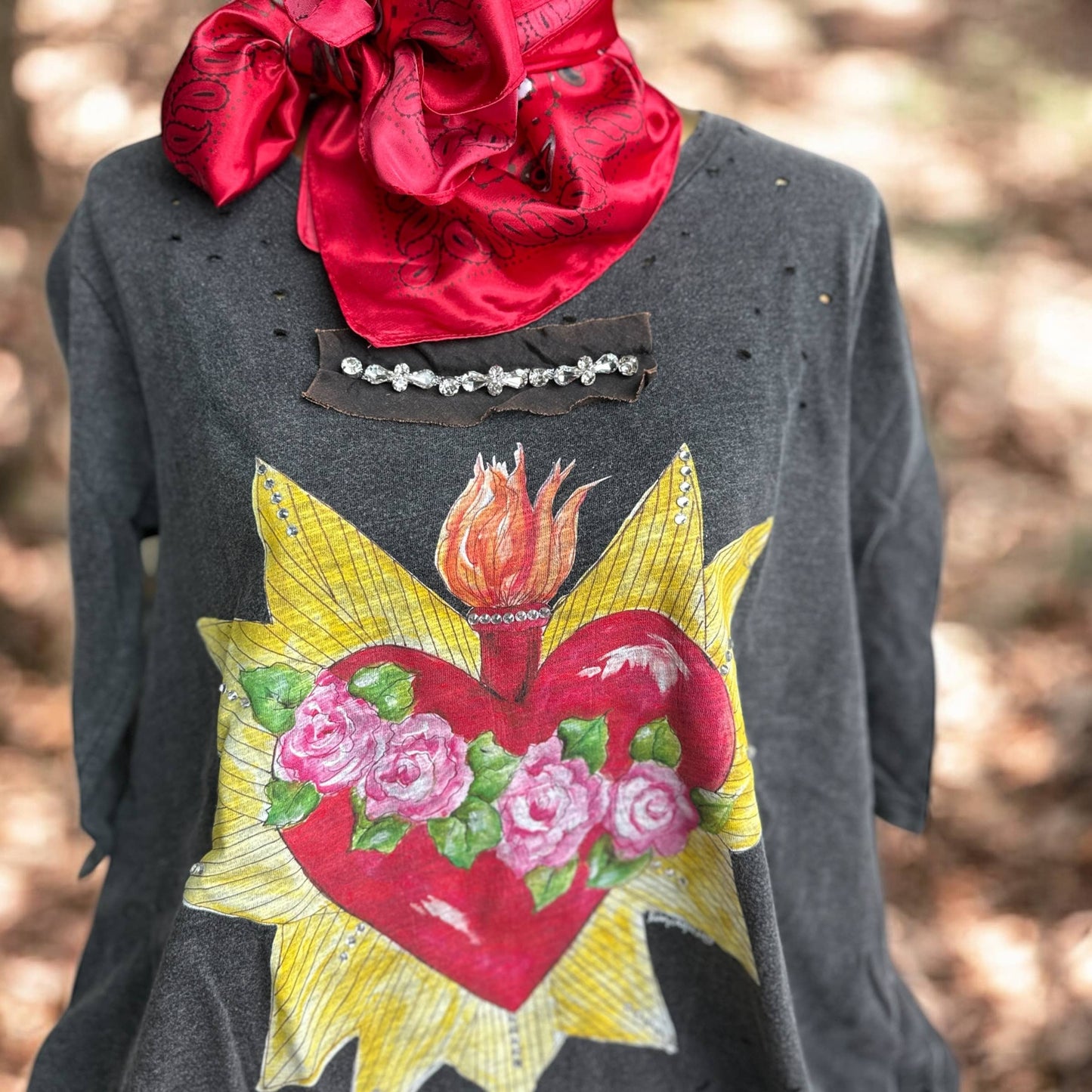 A Rare Bird Shop - Blazing Heart 3/4 Sleeve shirt: Sm