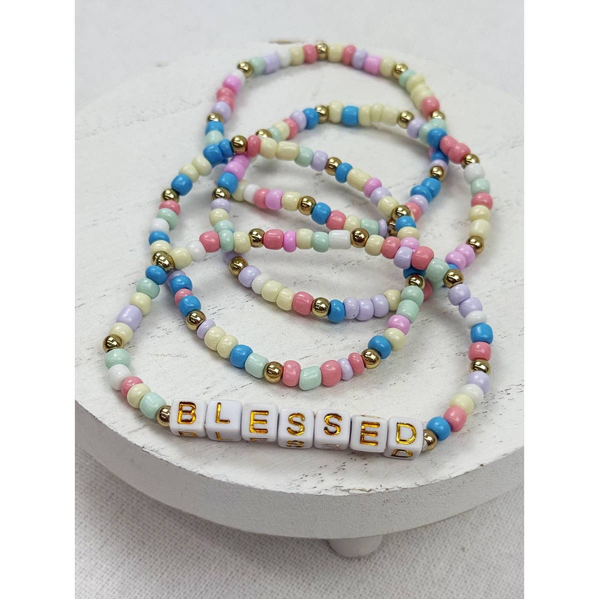 Love and Repeat - BELIEVE and BLESSED layered Stretch Bracelets: MIX COLOR / ONE(12)