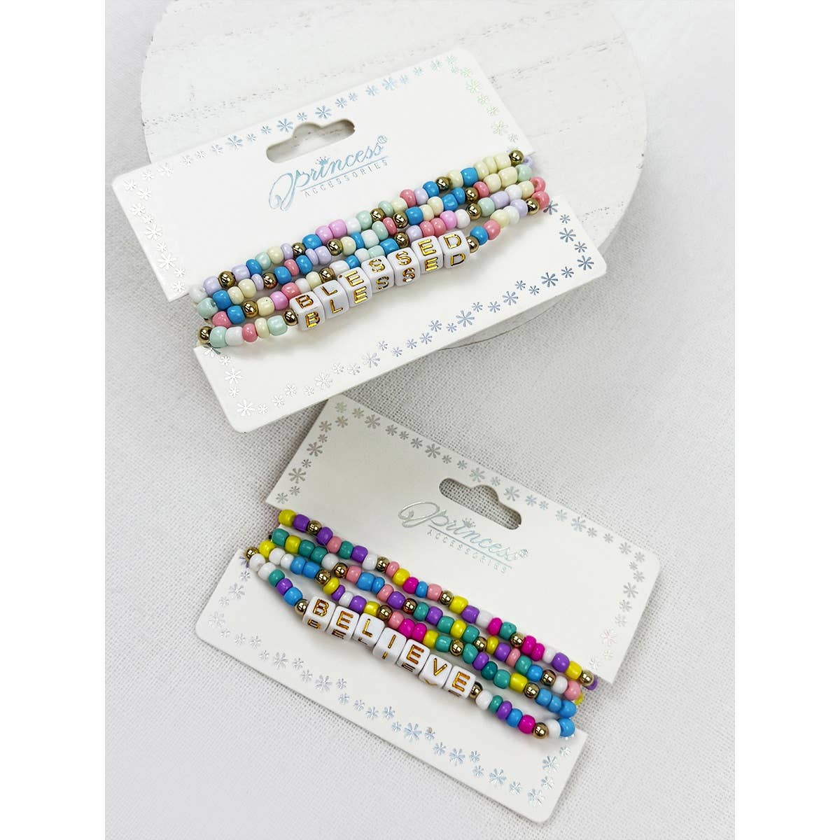 Love and Repeat - BELIEVE and BLESSED layered Stretch Bracelets: MIX COLOR / ONE(12)