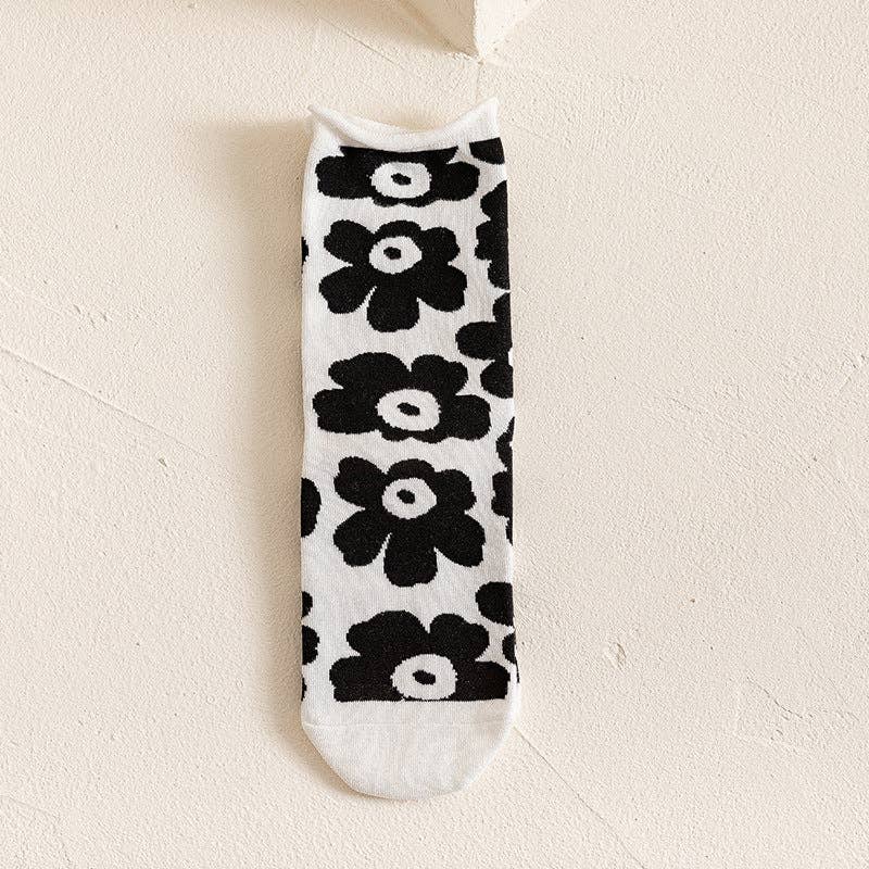 Funkyrel® Atzbranding Limited - Rufia - Hip-Hop Classic Black and White Striped Socks: FLOWER / AVERAGE