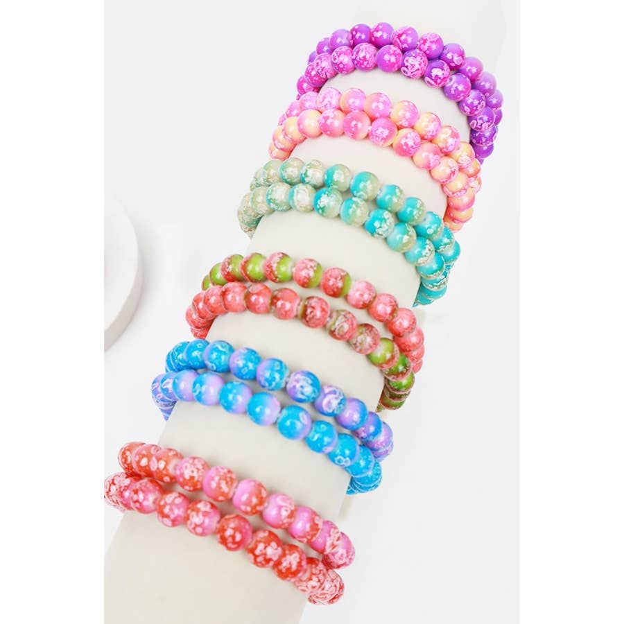 Love and Repeat - Marbled Beaded Stretch Glass Bracelets: MIX COLOR / ONE