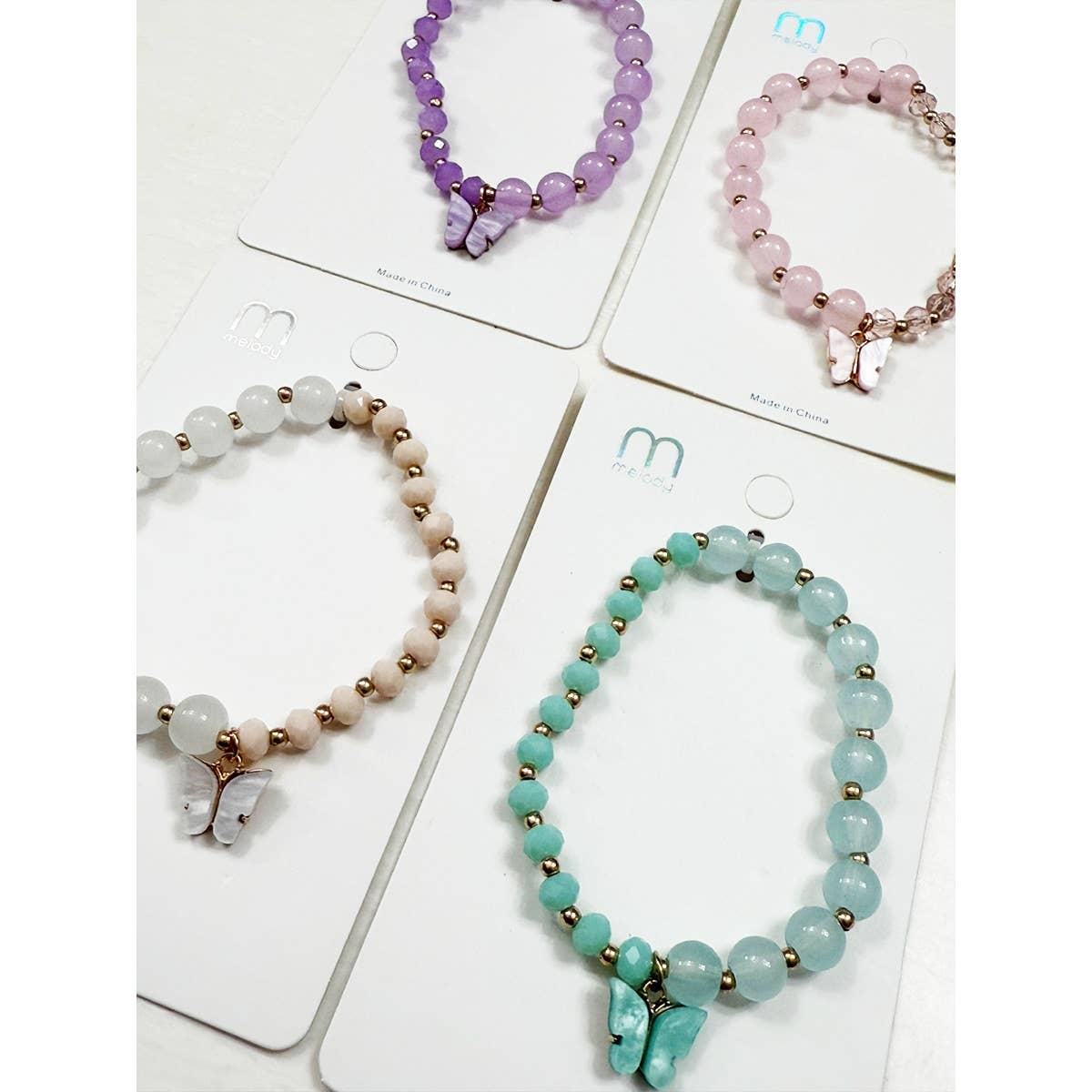 Love and Repeat - Butterfly Pendant Mix Bead Bracelet: MIX COLOR / ONE(12)