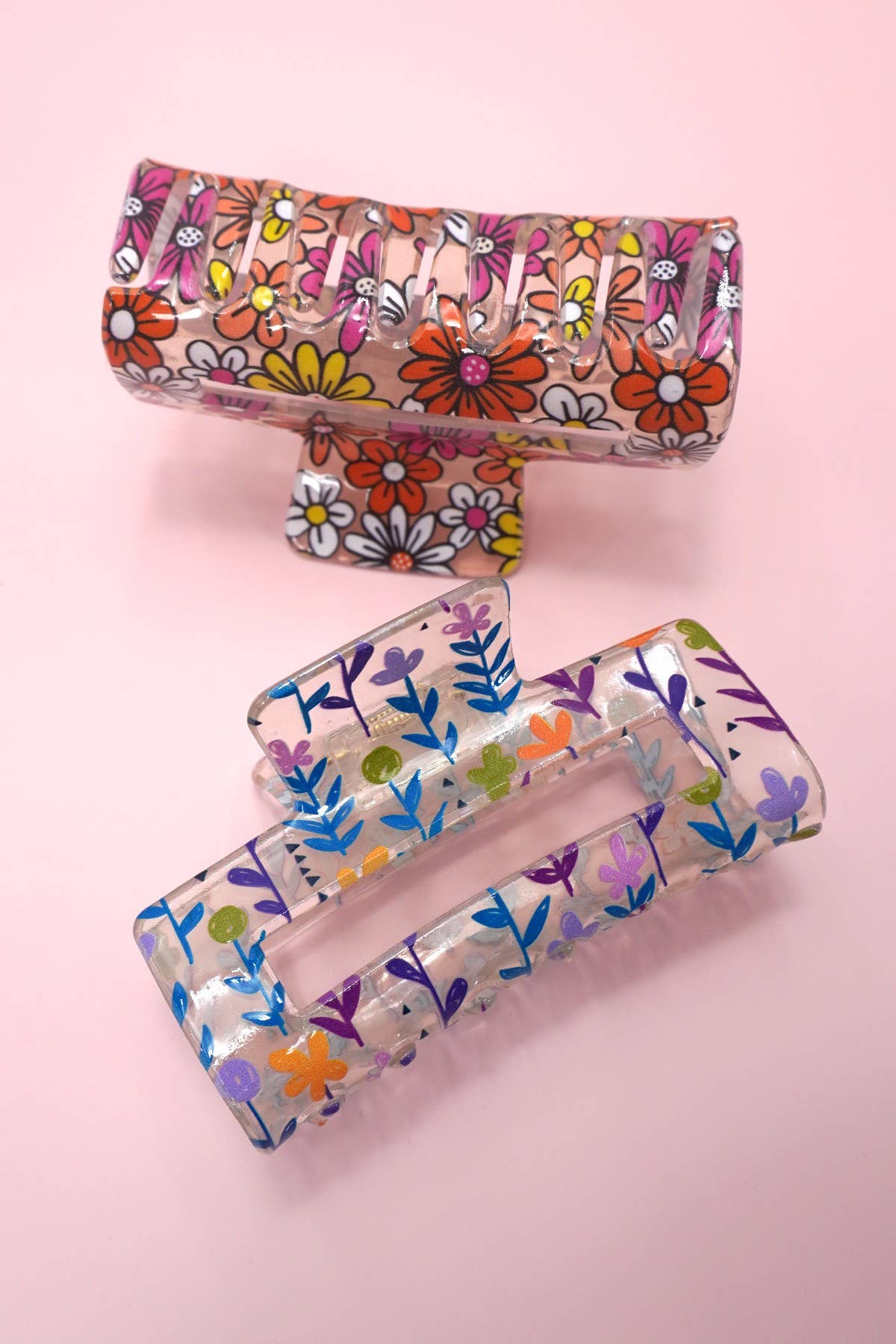 JOSSLYN by wall to wall - JUMBO FLORAL SUNFLOWER RECTANGLE HAIR CLAW CLIPS | 40H899: Blue
