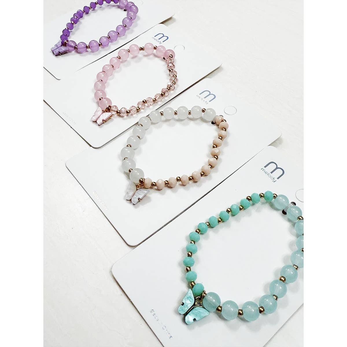 Love and Repeat - Butterfly Pendant Mix Bead Bracelet: MIX COLOR / ONE(12)
