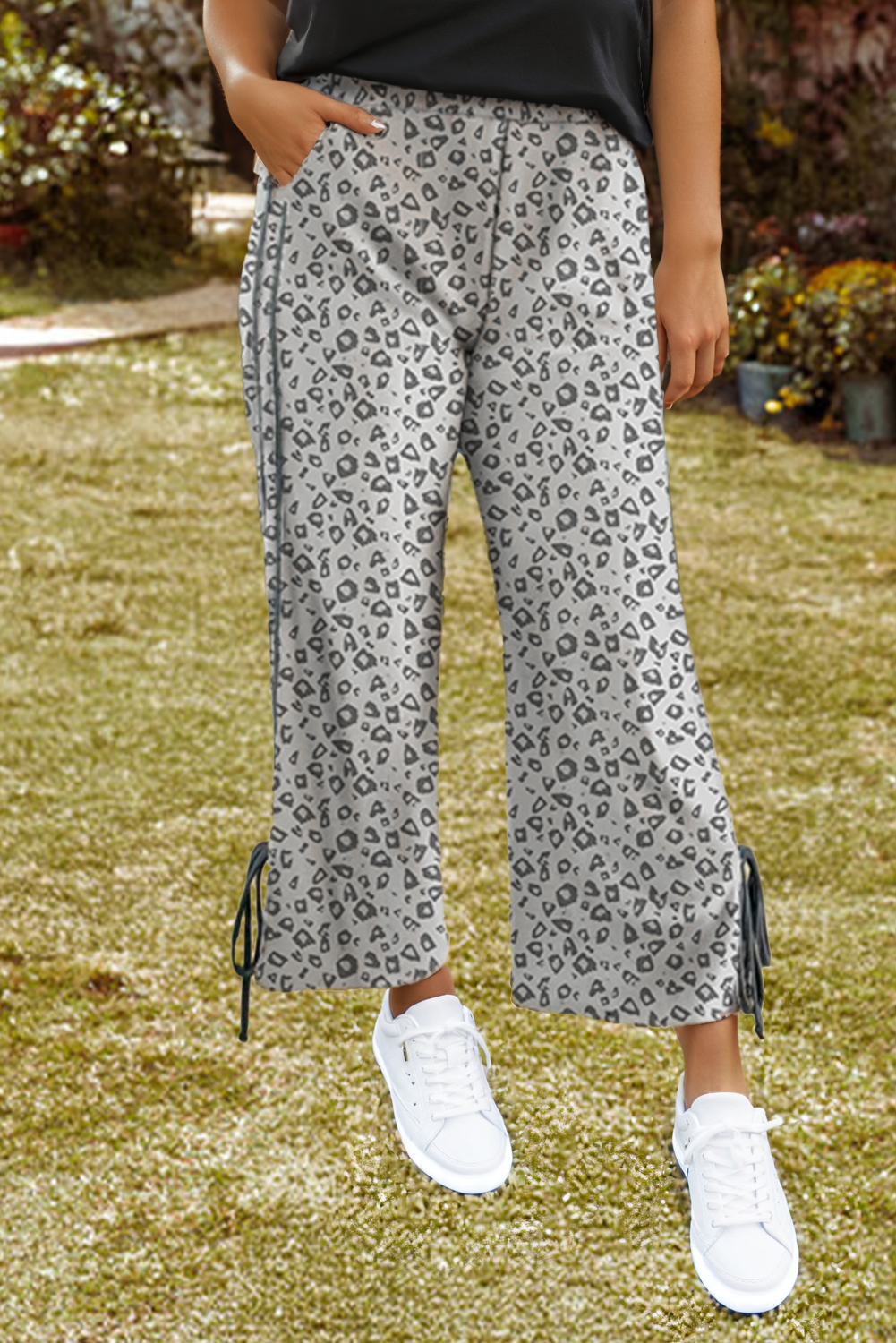 fashionworks - Fashion-W Leopard High Waist Side Bow Straight Leg: As Shown / Missy / L
