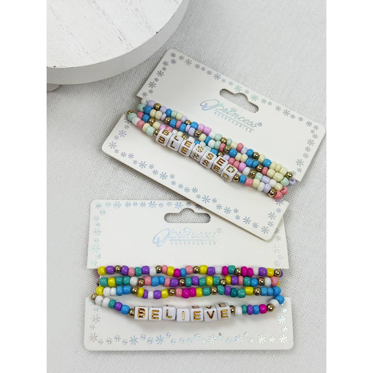 Love and Repeat - BELIEVE and BLESSED layered Stretch Bracelets: MIX COLOR / ONE(12)
