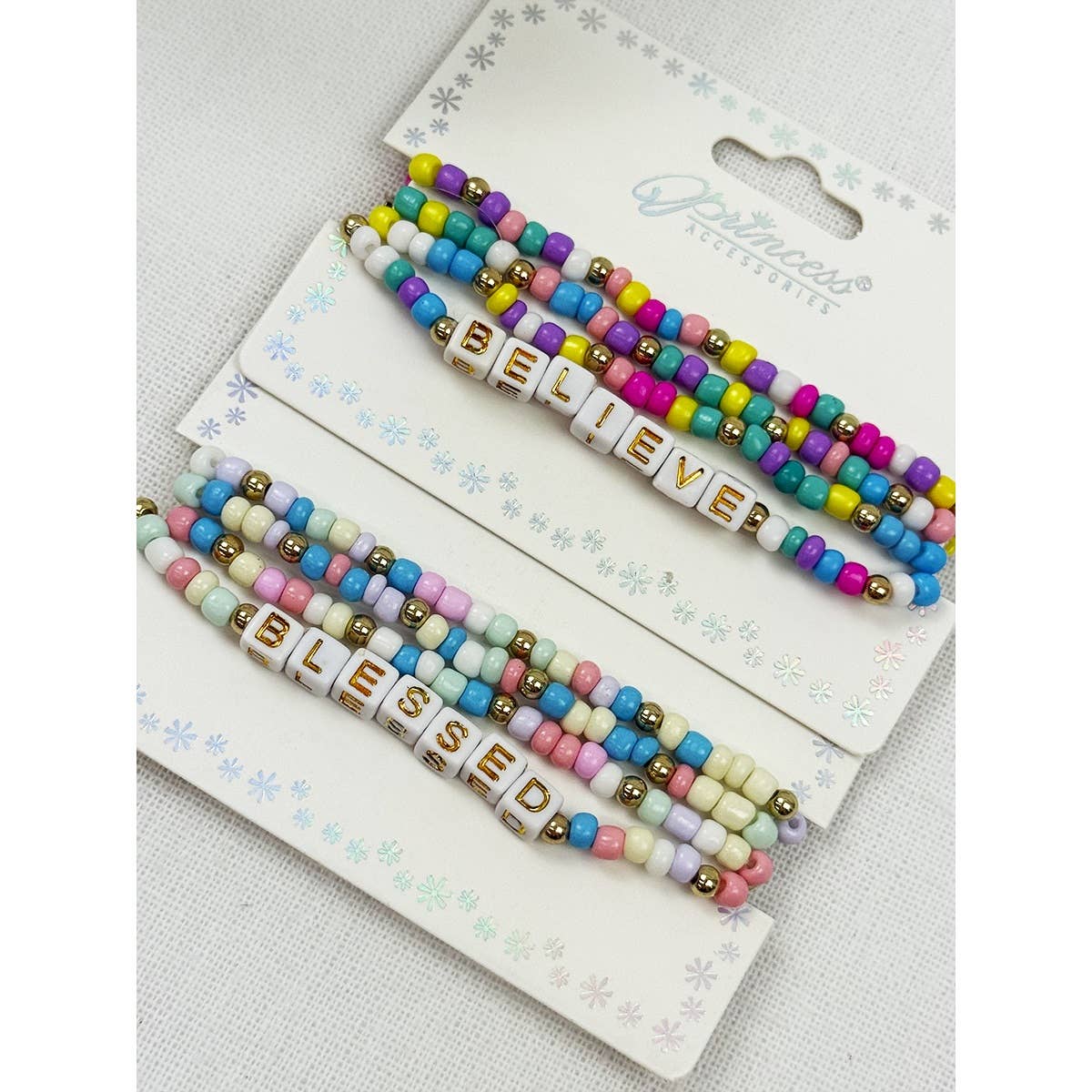 Love and Repeat - BELIEVE and BLESSED layered Stretch Bracelets: MIX COLOR / ONE(12)