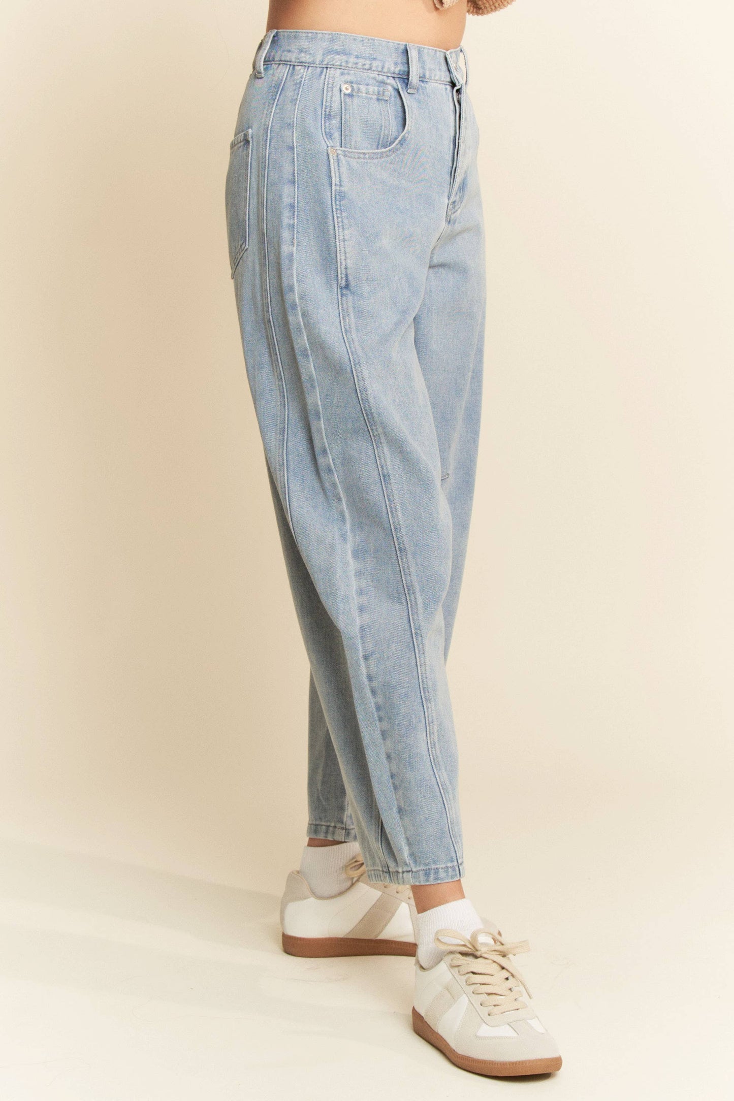 Davi & Dani - PATCH POCKET WIDE LEG CULOTTE DENIM BARREL PANTS: RUSTIC DENIM / S