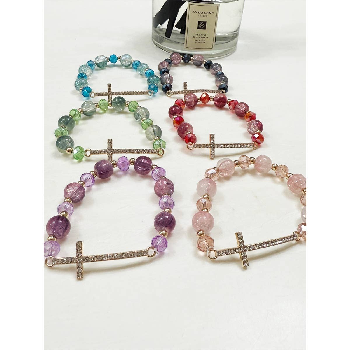 Love and Repeat - Rhinestone Cross Bead Stretch Bracelet: MIX COLOR / ONE(12)