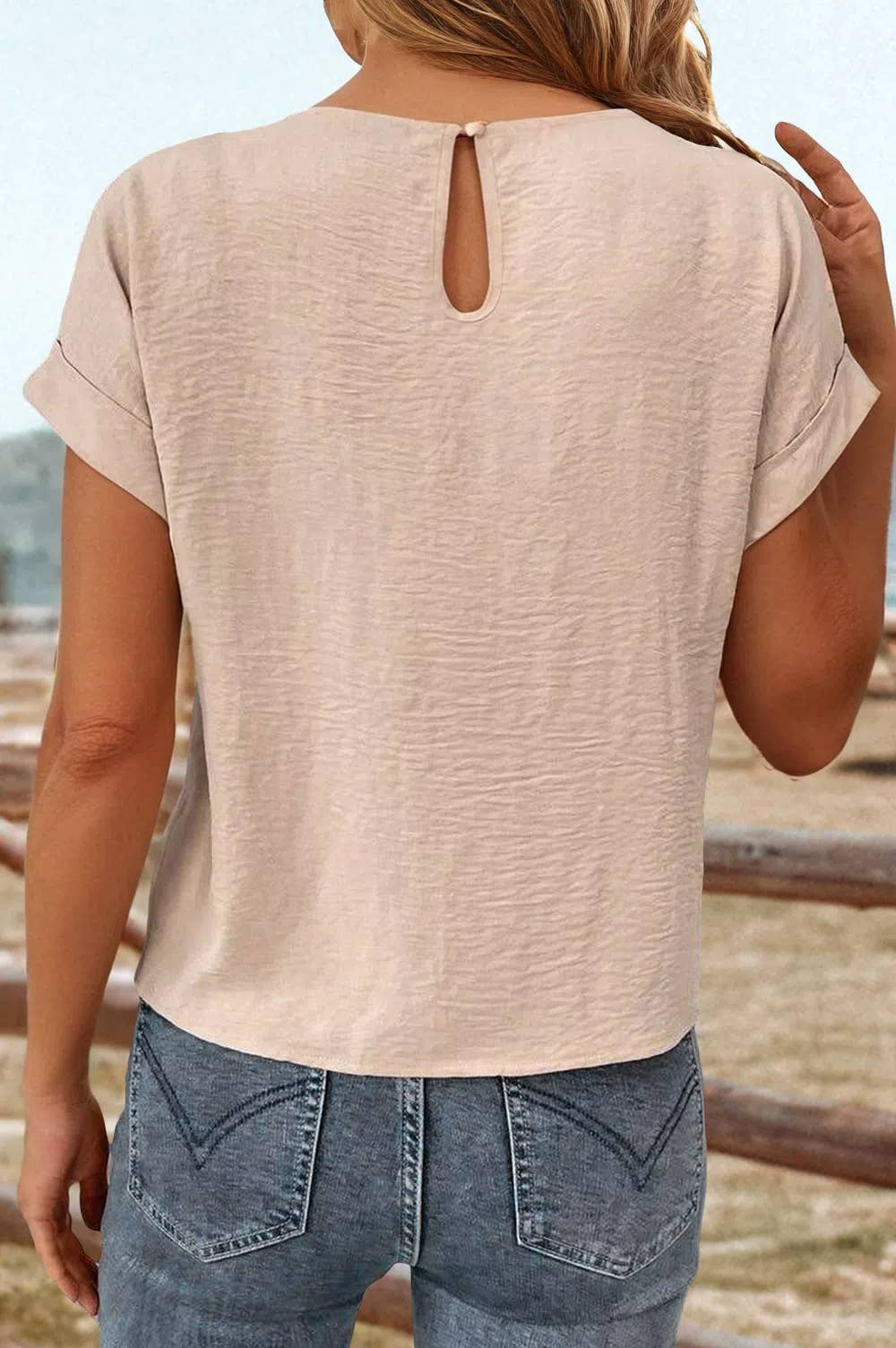 fashionworks - Fashion-W Solid Color Knot Front Crinkled Blouse: As shown / Missy / L
