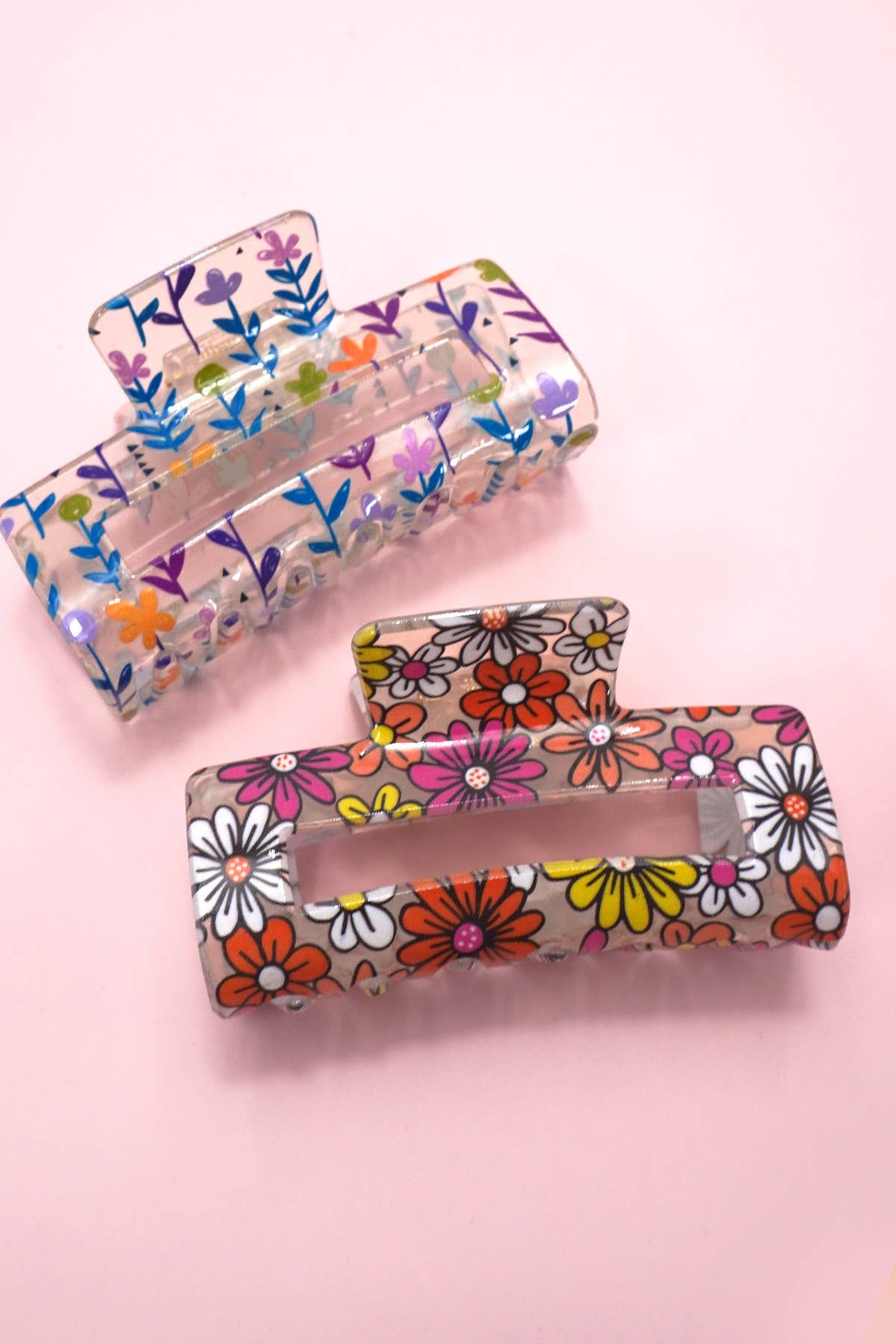 JOSSLYN by wall to wall - JUMBO FLORAL SUNFLOWER RECTANGLE HAIR CLAW CLIPS | 40H899: Blue