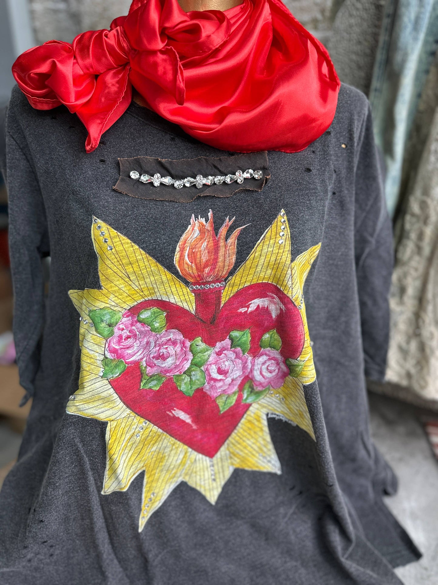 A Rare Bird Shop - Blazing Heart 3/4 Sleeve shirt: Lxl