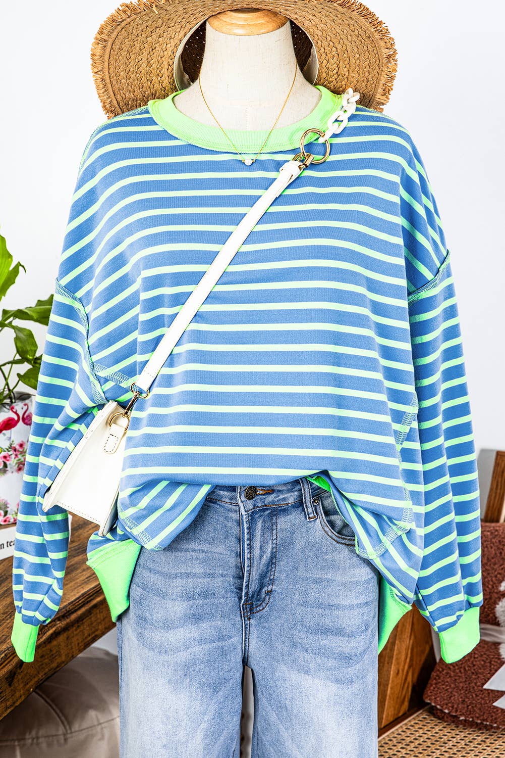 fashionworks - Fall Clothing Stripe Trim High Low Pullover Sweatshirt: As shown / Missy / L