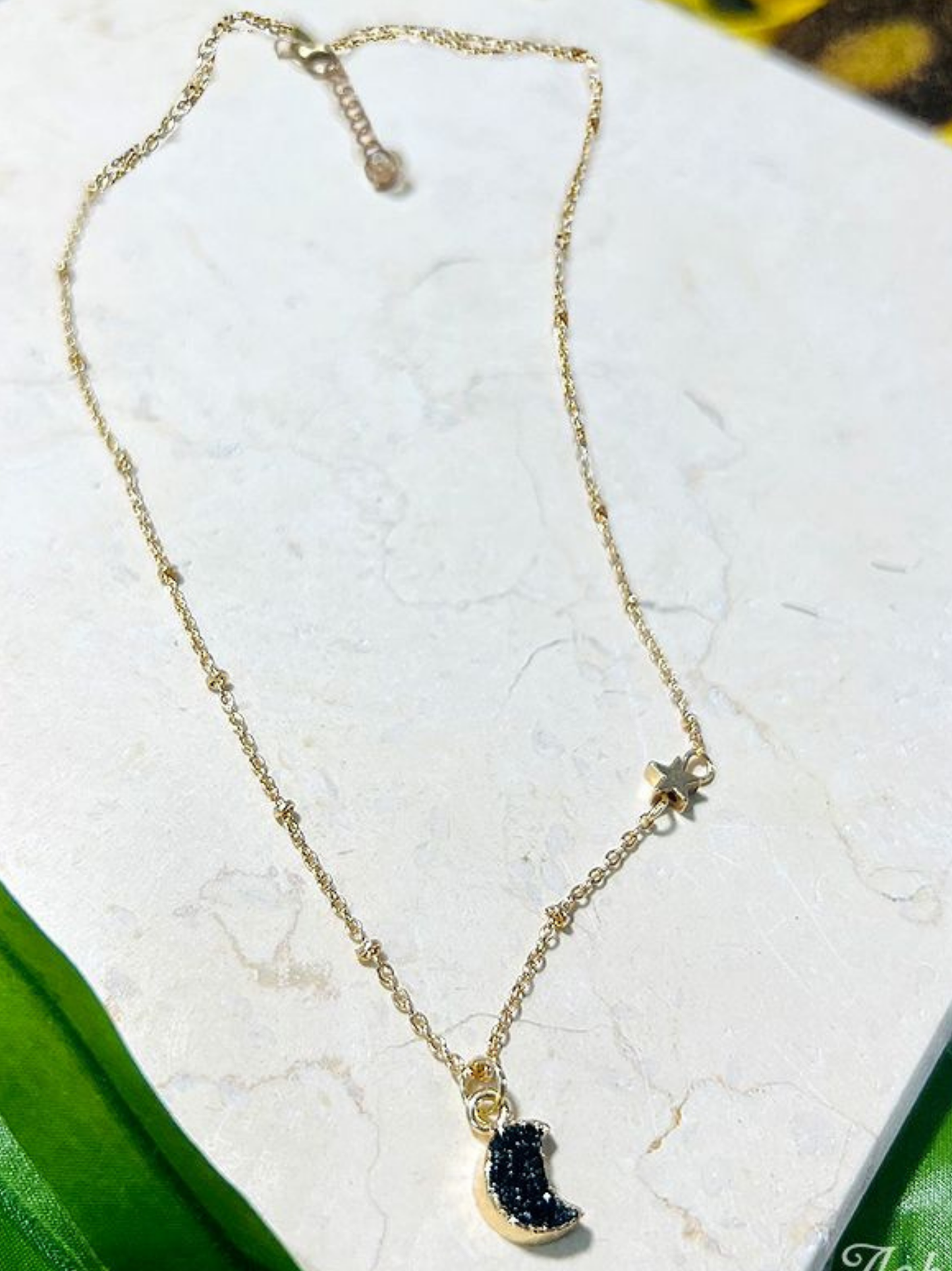 Southern Grace - TALKING TO THE MOON IRIDESCENT DRUZY QUARTZ PENDANT GOLD NECKLACE, BLACK: Black / One Size