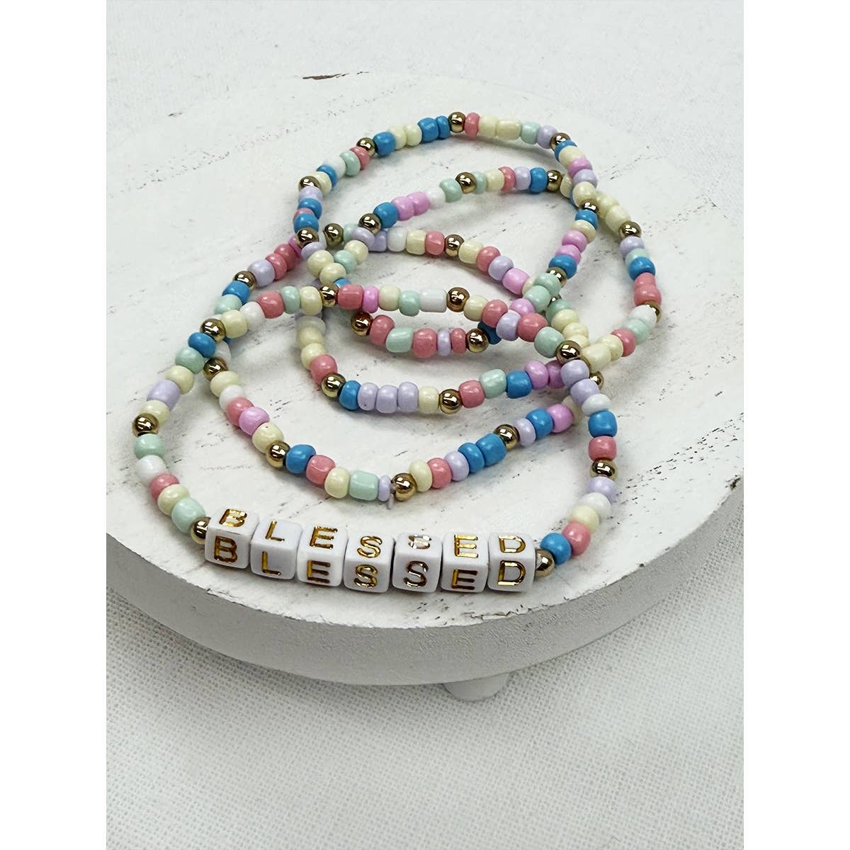 Love and Repeat - BELIEVE and BLESSED layered Stretch Bracelets: MIX COLOR / ONE(12)