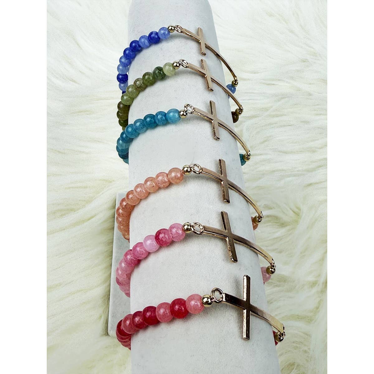 Love and Repeat - Gold Cross Multi Tone Beaded Stretch Bracelet: MIX COLOR / ONE(12)