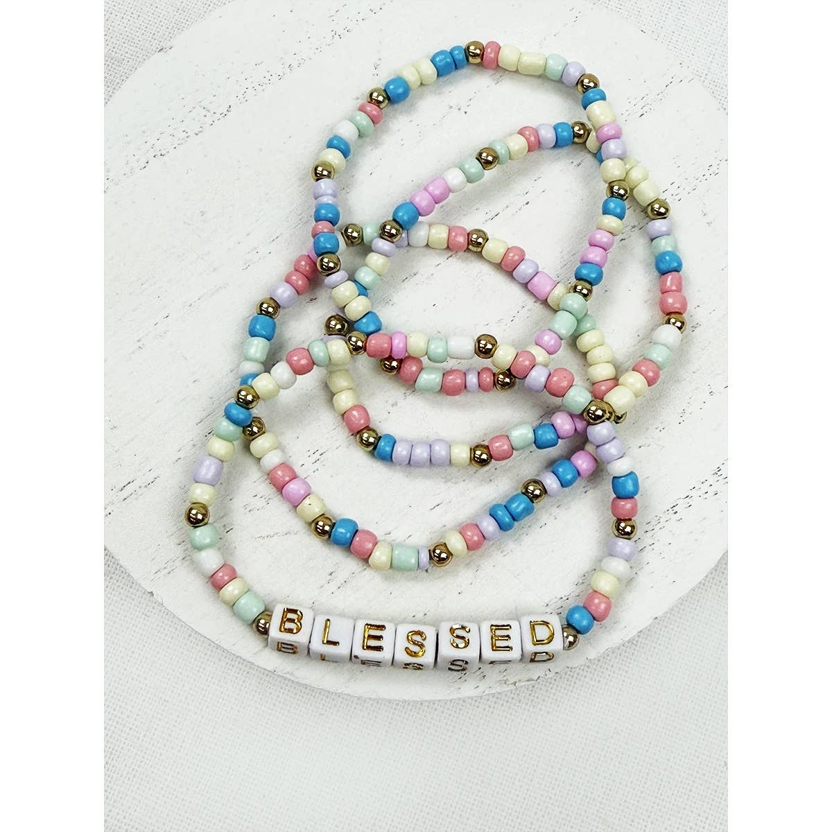 Love and Repeat - BELIEVE and BLESSED layered Stretch Bracelets: MIX COLOR / ONE(12)
