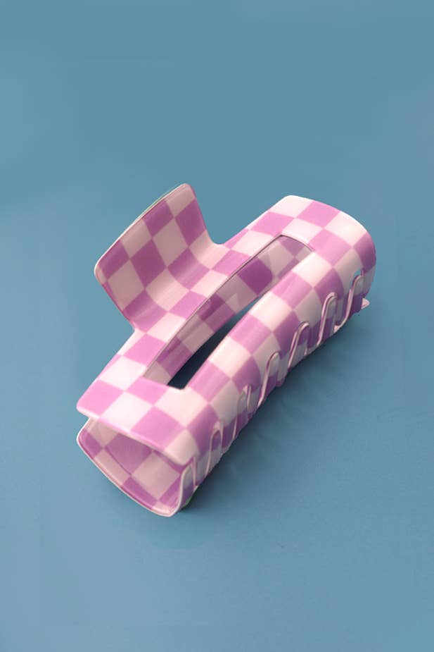 JOSSLYN by wall to wall - JUMBO RESIN CHECKER HAIR CLAW CLIPS 4inch | 40H664: FUCHSIA