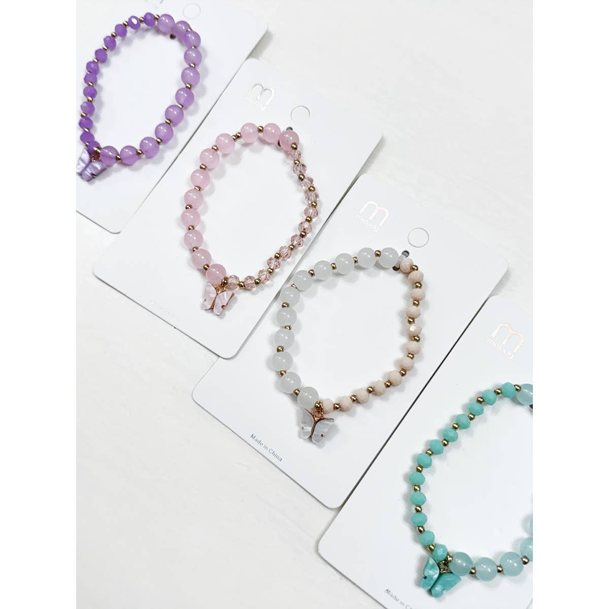 Love and Repeat - Butterfly Pendant Mix Bead Bracelet: MIX COLOR / ONE(12)