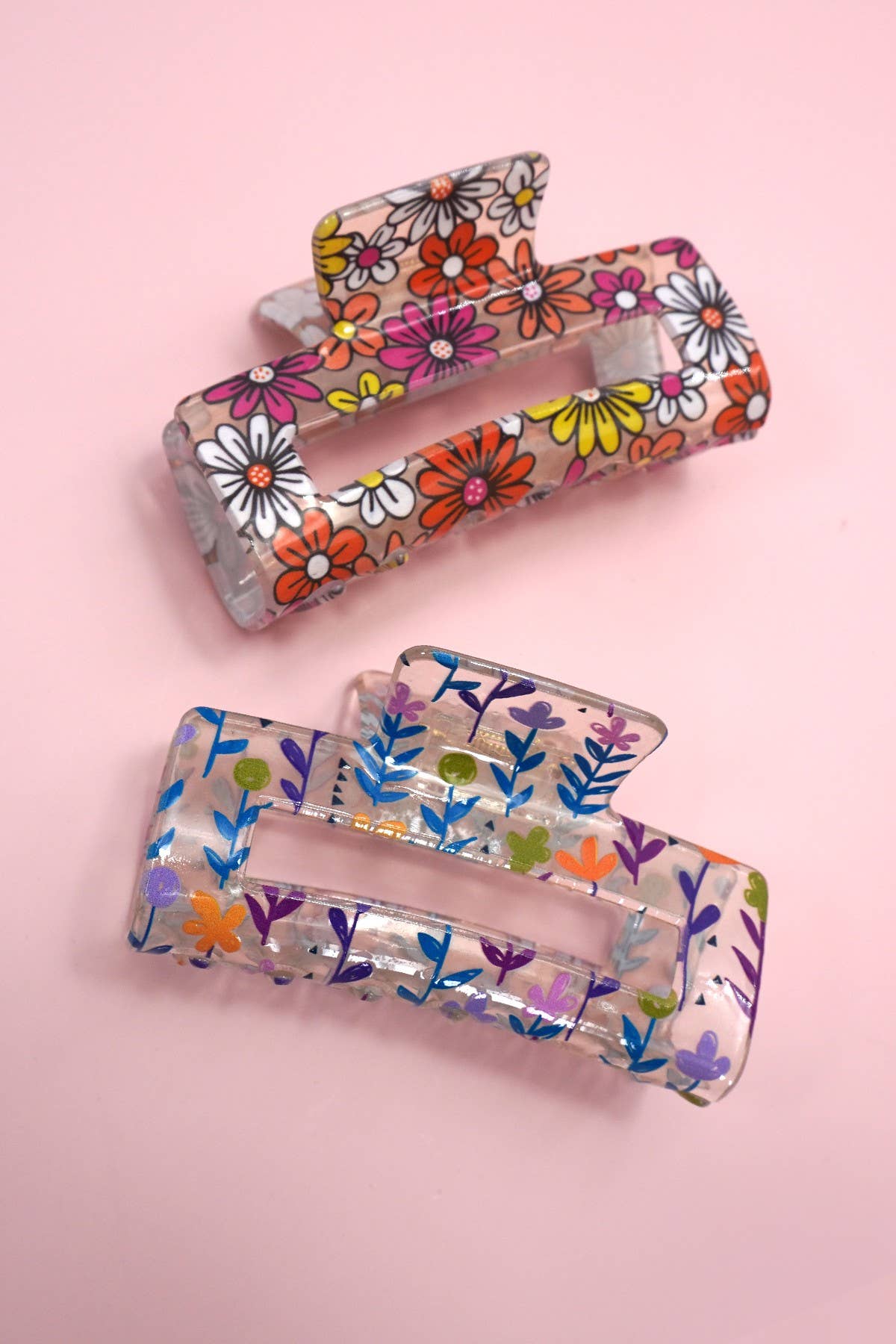 JOSSLYN by wall to wall - JUMBO FLORAL SUNFLOWER RECTANGLE HAIR CLAW CLIPS | 40H899: Blue