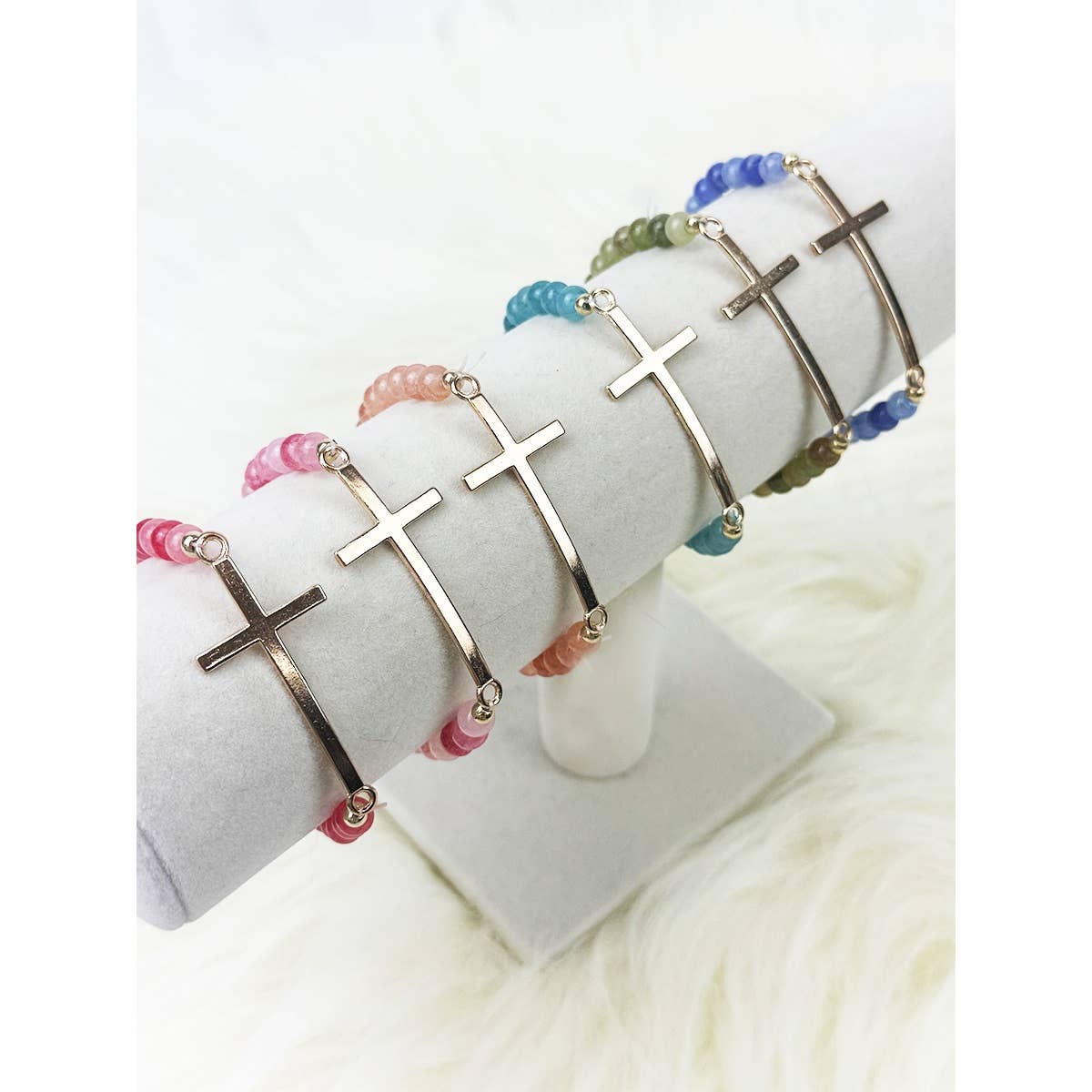 Love and Repeat - Gold Cross Multi Tone Beaded Stretch Bracelet: MIX COLOR / ONE(12)