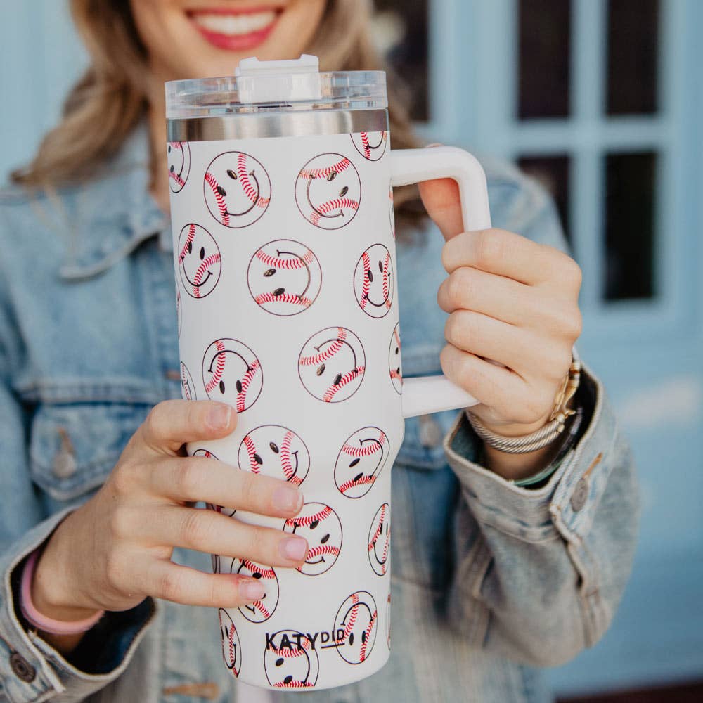 Katydid - Baseball Happy Faces Stainless Steel Tumbler Cup