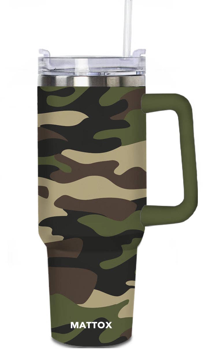 Ceovfoi 40 oz Camo Tumbler with Handle Lid and Straw, Hunting Gifts for Men  Women,Camo Tumbler Travel Coffee Cup Mug Water Botter