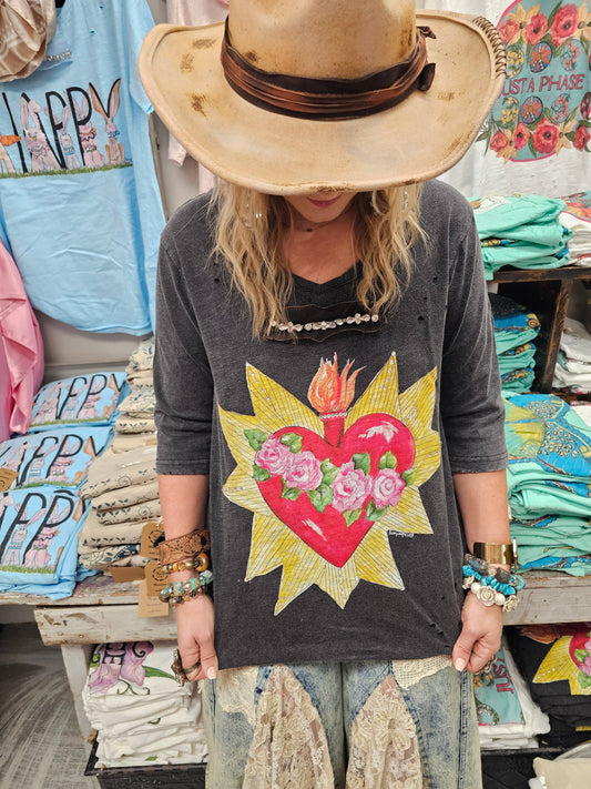 A Rare Bird Shop - Blazing Heart 3/4 Sleeve shirt: Lxl
