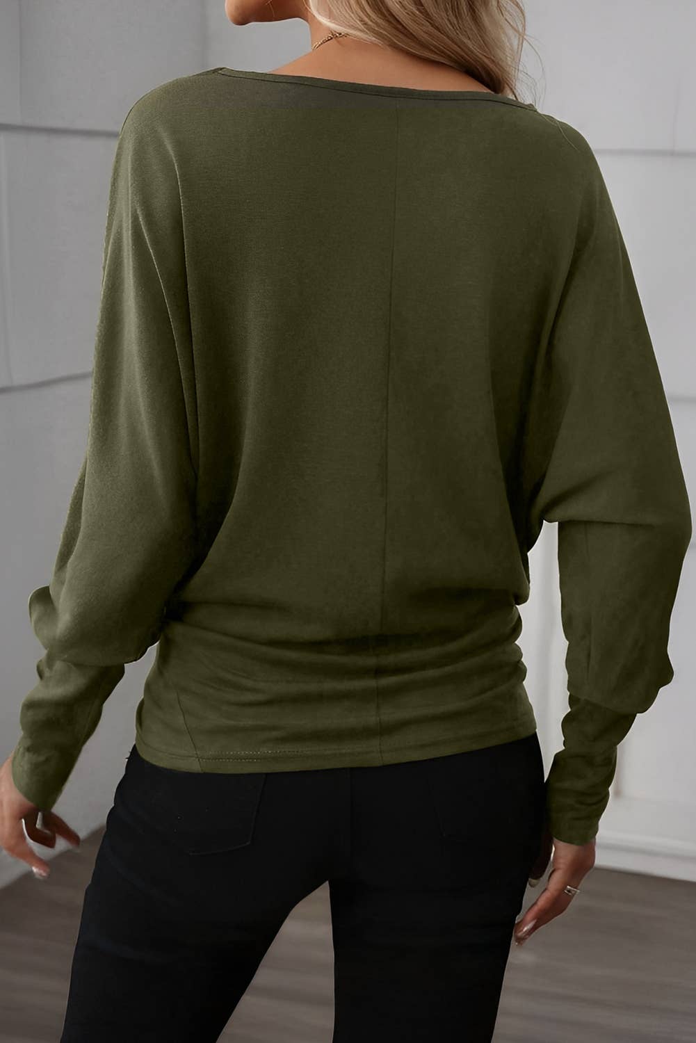 66DISCO - Solid Red Color Extended Cuffs Long Sleeve Top: Red Dahlia / M