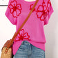 fashionworks - Fashion-W Flower Embroidery Short Sleeve Knitwear Top: As shown / Missy / L