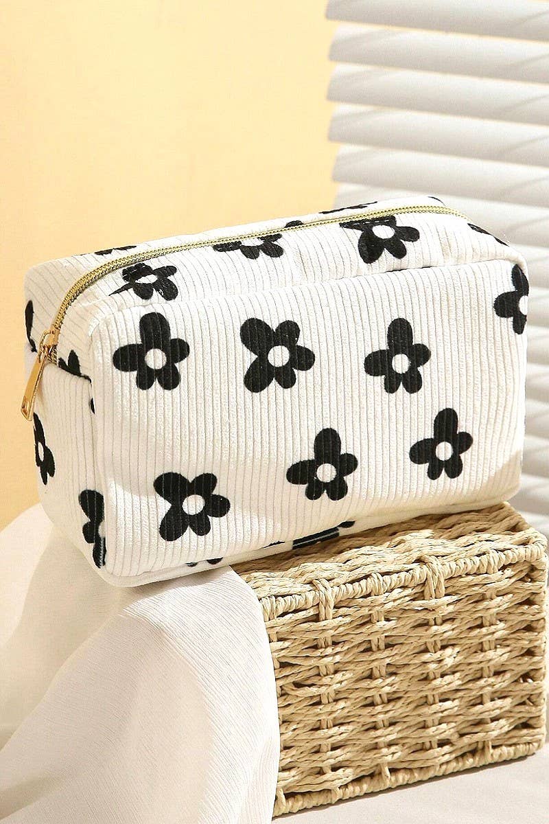 42POPS - ',_.SI-26465 Pattern Design Travel Cosmetic Makeup Bag: BLACK FLOWER-169439 / OS