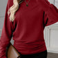 66DISCO - Solid Red Color Extended Cuffs Long Sleeve Top: Red Dahlia / M