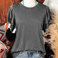 fashionworks - Fashion Western Layered Ruffle Short Sleeve Round Neck Top: Black / Missy / L