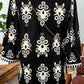 fashionworks - Fashion-W Boho Vintage Geometric 3/4 Sleeve V Neck Blouse: Black / Missy / M