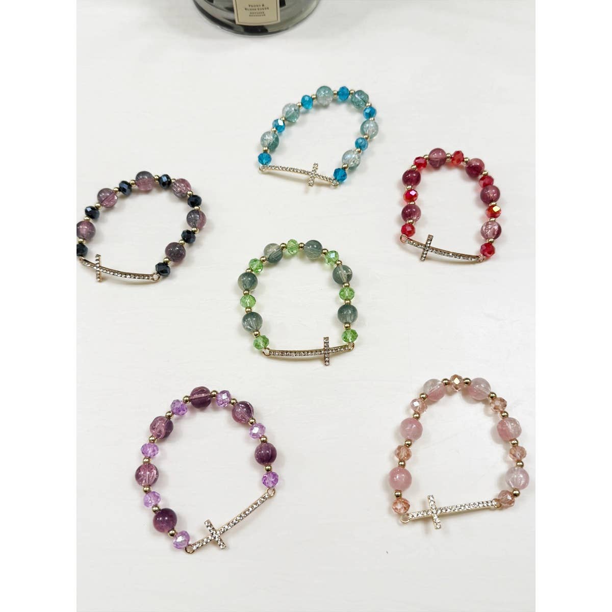 Love and Repeat - Rhinestone Cross Bead Stretch Bracelet: MIX COLOR / ONE(12)