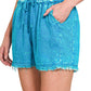 42POPS - , SI-25591 WASHED LINEN FRAYED HEM DRAWSTRING SHORTS WITH PO: BROWN-163231 / M