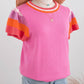 fashionworks - Fashion-W Contrast Flutter Sleeves Knitted Sweater T Shirt: Pink / XL