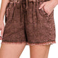 42POPS - , SI-25591 WASHED LINEN FRAYED HEM DRAWSTRING SHORTS WITH PO: BROWN-163231 / XL