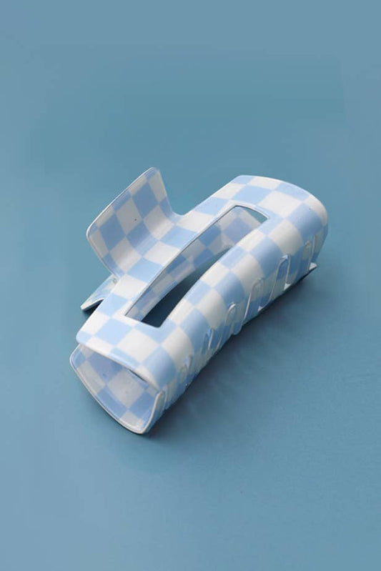 JOSSLYN by wall to wall - JUMBO RESIN CHECKER HAIR CLAW CLIPS 4inch | 40H664: Blue