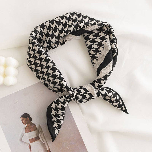 Funkyrel® Atzbranding Limited - Scarvii - Classic Houndstooth Square Scarf: BLACK / 65*65cm