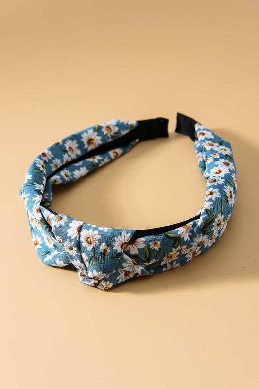 JOSSLYN by wall to wall - FLOWER PRINT KNOTTED HAIR BAND | 40HB243: TEAL
