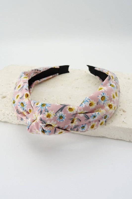 JOSSLYN by wall to wall - FLOWER PRINT KNOTTED HAIR BAND | 40HB243: BLACK