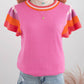 fashionworks - Fashion-W Contrast Flutter Sleeves Knitted Sweater T Shirt: Pink / XL