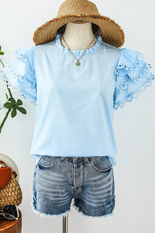 fashionworks - Fashion-W Layered Ric Rac Cap Sleeve Filled Neck Blouse: As shown / Missy / XL