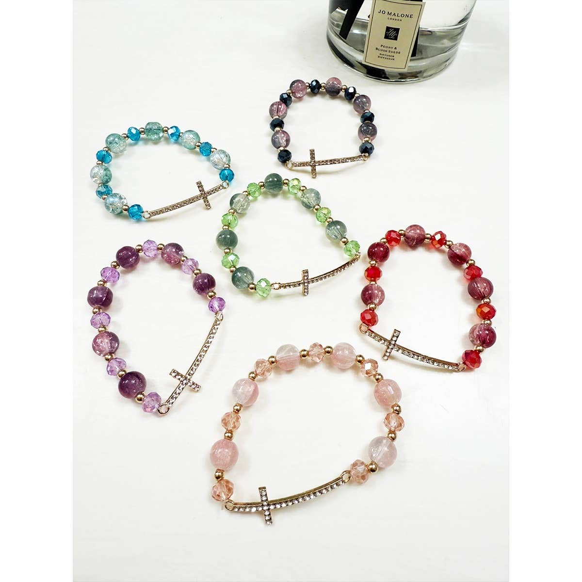 Love and Repeat - Rhinestone Cross Bead Stretch Bracelet: MIX COLOR / ONE(12)